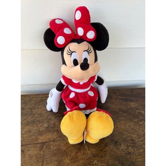 Disney Minnie Mouse Plush Doll In Red Polka Dot Dress 12" Vintage Stuffed Toy K3 - Picture 1 of 4